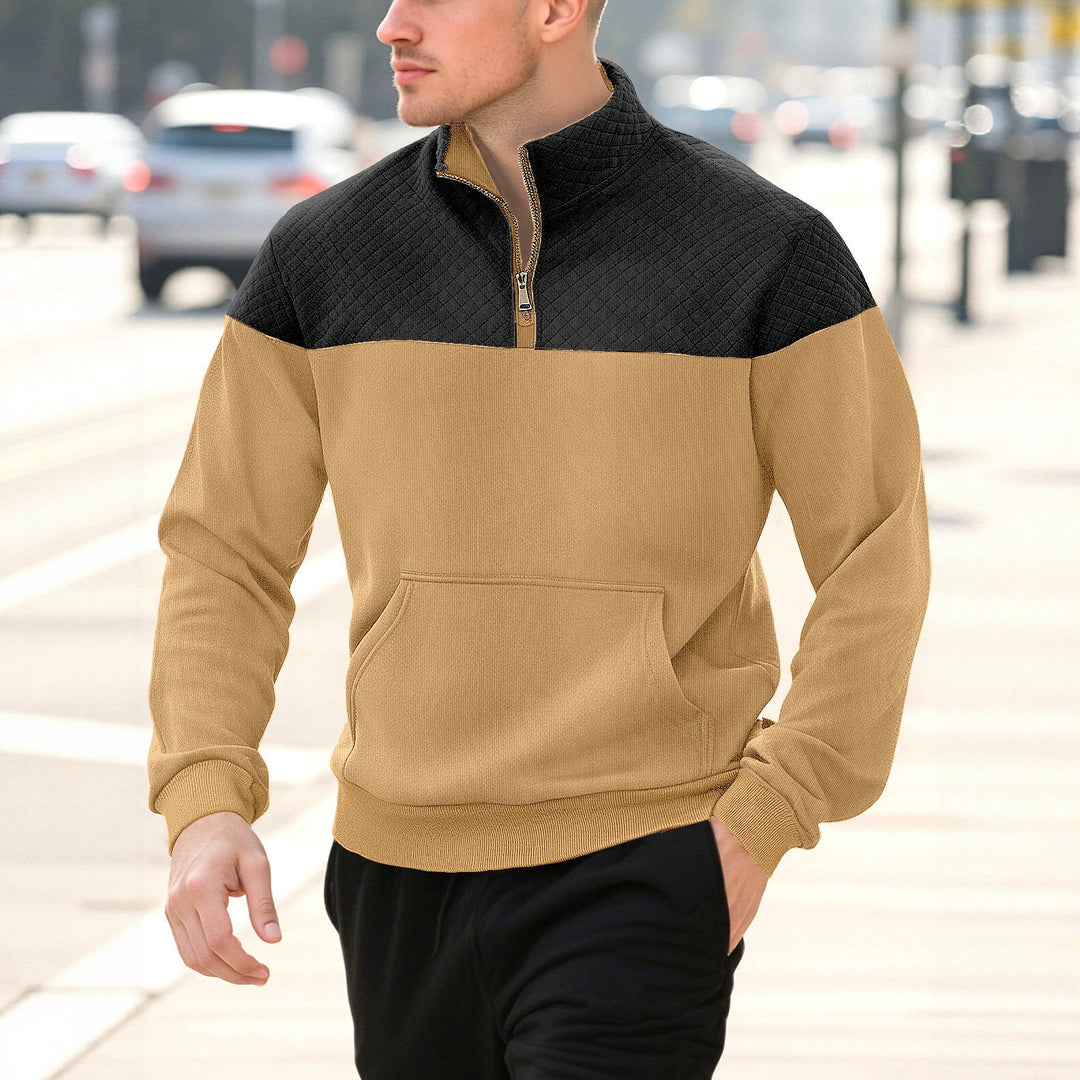 Herren nan Halbzip-Sweatshirt mit gesteppter Schulterpartie Kängurutasche und gerippten Bündchen R&B
