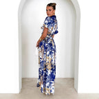 Damen Maxikleid mit floralem Print und eleganter Knopfleiste R&B