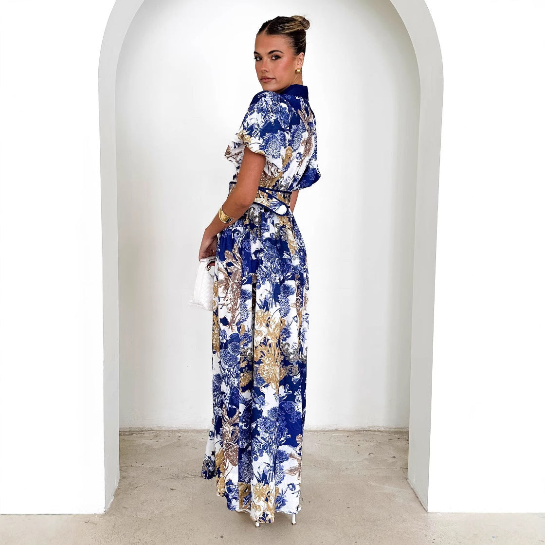 Damen Maxikleid mit floralem Print und eleganter Knopfleiste R&B