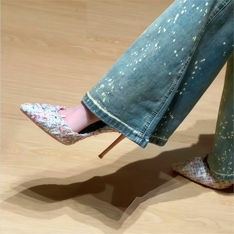 Damen elegante spitze High Heel Pumps mit geflochtenem Design R&B