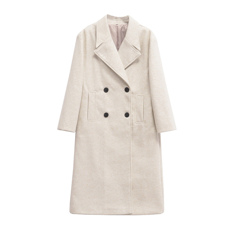 Damen Eleganter Übergrößen Doppelreiher-Wollmantel R&B