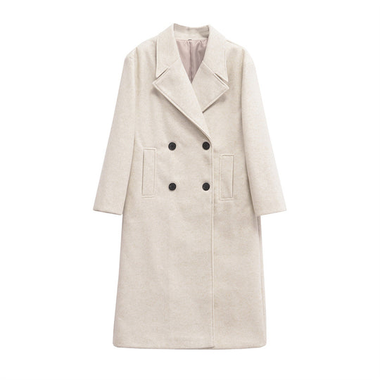 Damen Eleganter Übergrößen Doppelreiher-Wollmantel R&B
