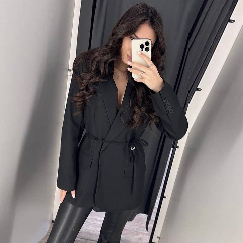 Damen modischer Blazer mit taillierbarem Gürtel R&B