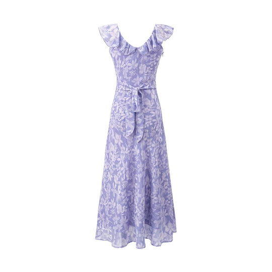 Damen Maxikleid mit romantischem Blumenmuster und raffinierten Rüschendetails R&B