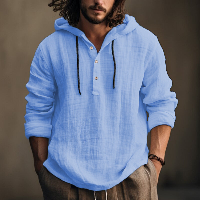 Herren lässiges Kapuzenshirt mit Knopfleiste und langen Ärmeln