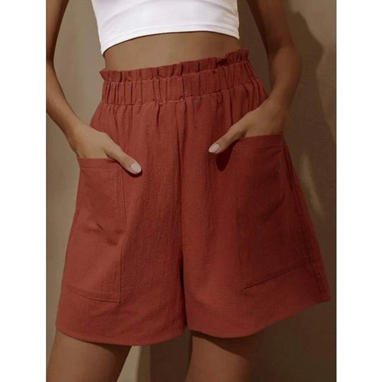 R&B | Shorts aus Baumwolle und Leinen mit hoher Taille für Damen