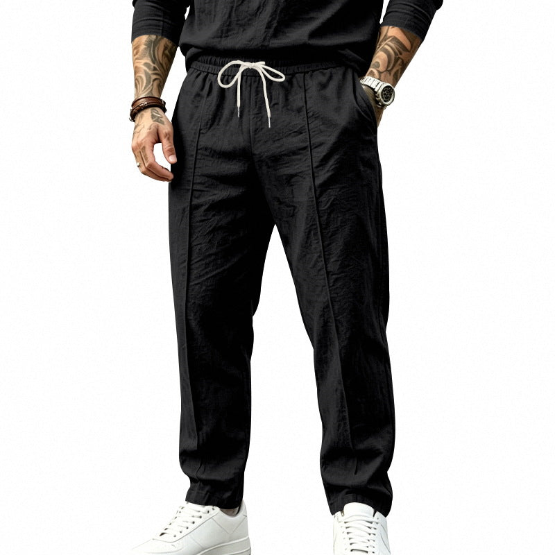 Herren nan tapered Freizeit-Chinohose mit elastischem Tunnelzugbund, dekorativer Bügelfalte und seitlichen Eingrifftaschen R&B