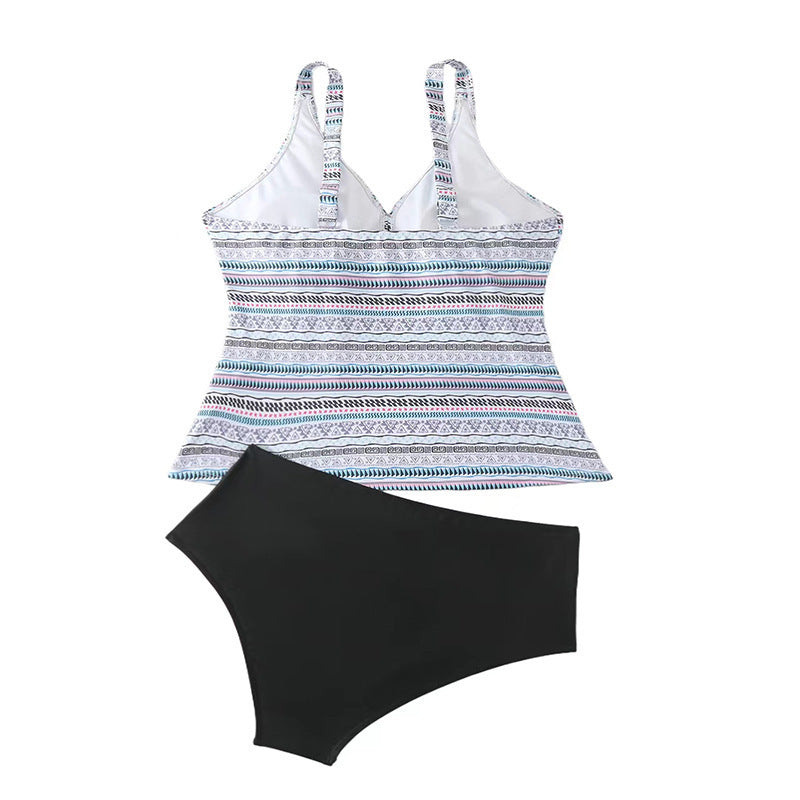 Damen Tankini mit modischem Streifenmuster und bequemen High-Waist-Slip