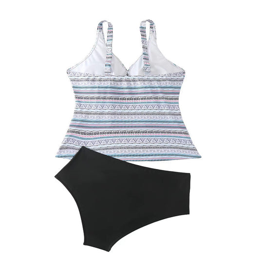 Damen Tankini mit modischem Streifenmuster und bequemen High-Waist-Slip R&B