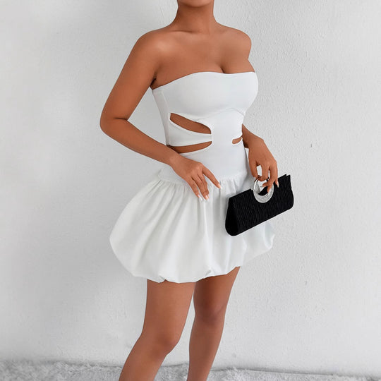 Damen Bandeau Mini Kleid mit Cut-Out-Details und voluminösem Rock R&B