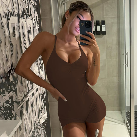 Damen Bodycon Einteiler mit gekreuztem Träger R&B