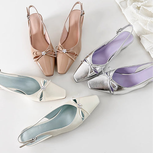Damen Slingback-Pumps mit elegantem Schleifendetail und modischem Quadratzehen R&B
