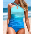 Damen Cross-Back Raffung Tankini Set R&B