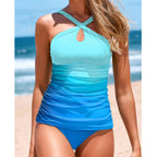 Damen Cross-Back Raffung Tankini Set R&B