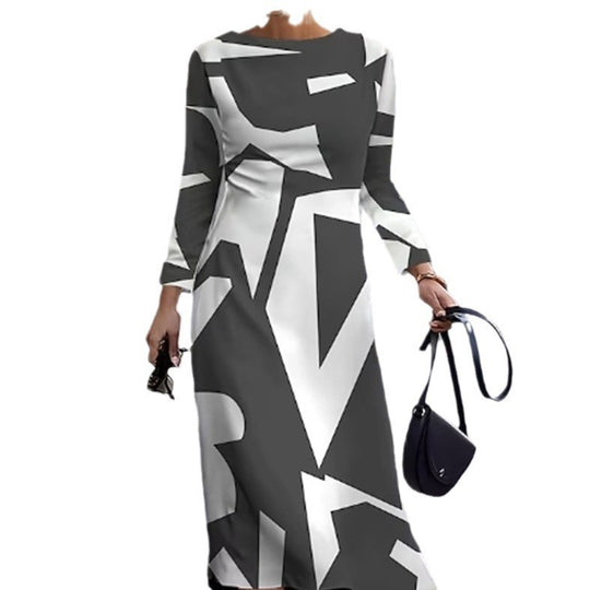 Damen Langarm Kleid mit grafischem Design und elegantem Schnitt R&B