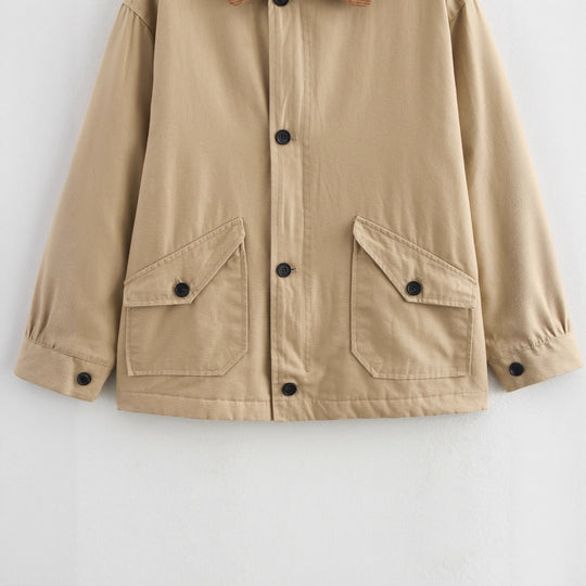 Damen Übergangsjacke mit kordelblauem Kragen und praktischen Taschen R&B