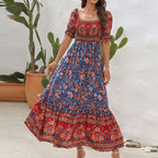 Damen Maxikleid mit voluminösen Puffärmeln und floralem Muster R&B