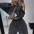 Damen funkelndes Lounge-Outfit mit elastischem Bund und modernem Schnitt R&B