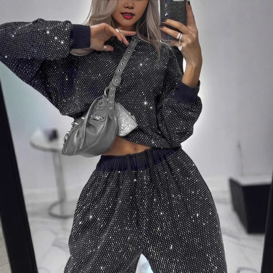 Damen funkelndes Lounge-Outfit mit elastischem Bund und modernem Schnitt R&B