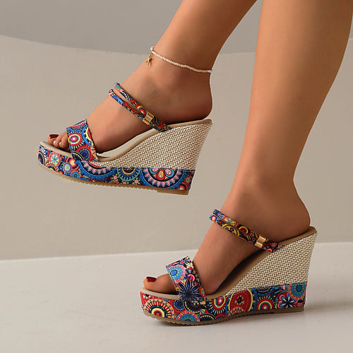 Damen Wedge-Pantoletten mit floralem Design und raffiniertem Riemen R&B