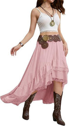 Damen Boho Maxi-Rock mit asymmetrischem Saum und Spitzenverzierungen R&B