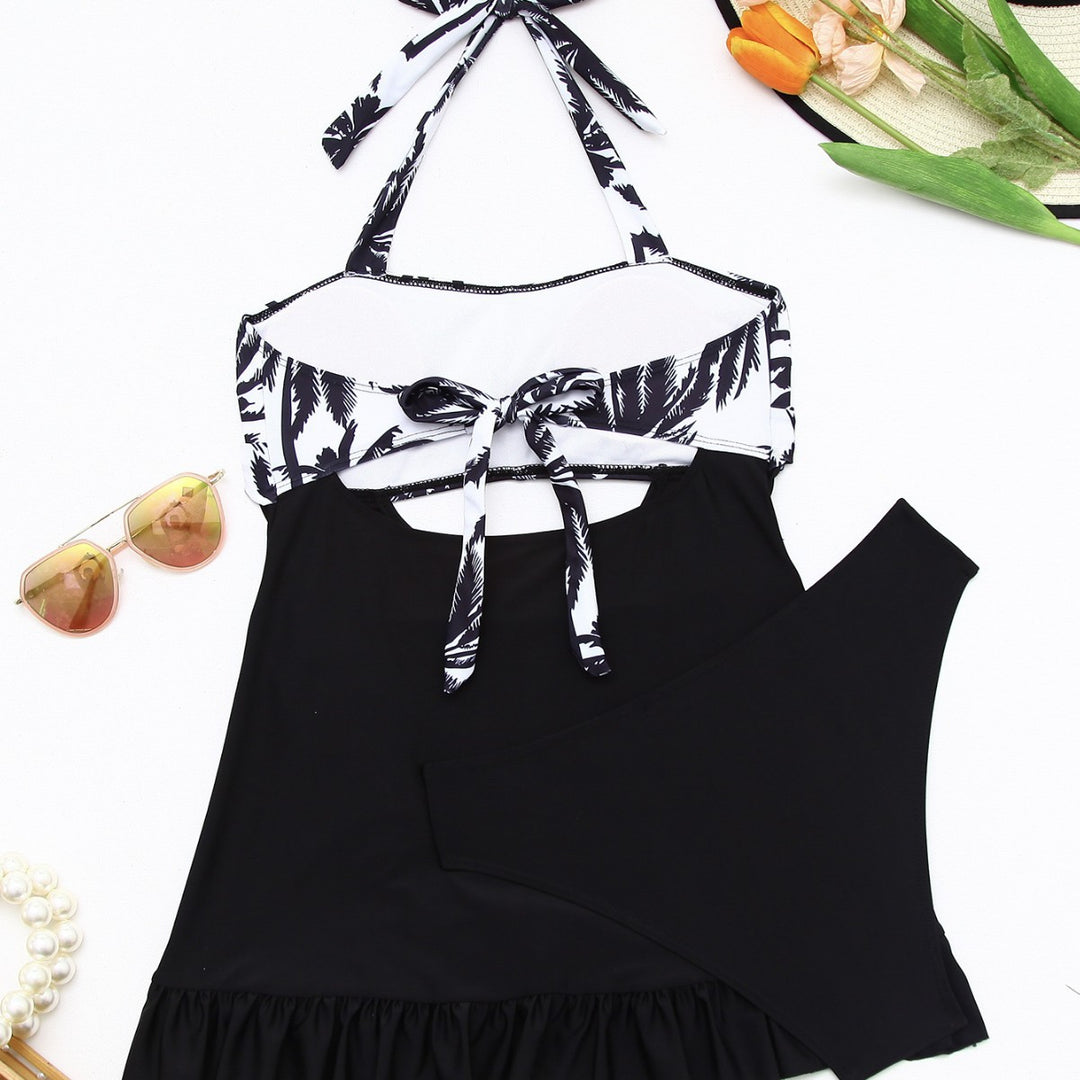 Damen Tankini-Set mit elegantem Wellenmuster und fröhlichem Rüschensaum R&B