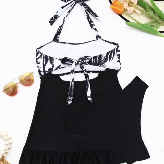 Damen Tankini-Set mit elegantem Wellenmuster und fröhlichem Rüschensaum R&B