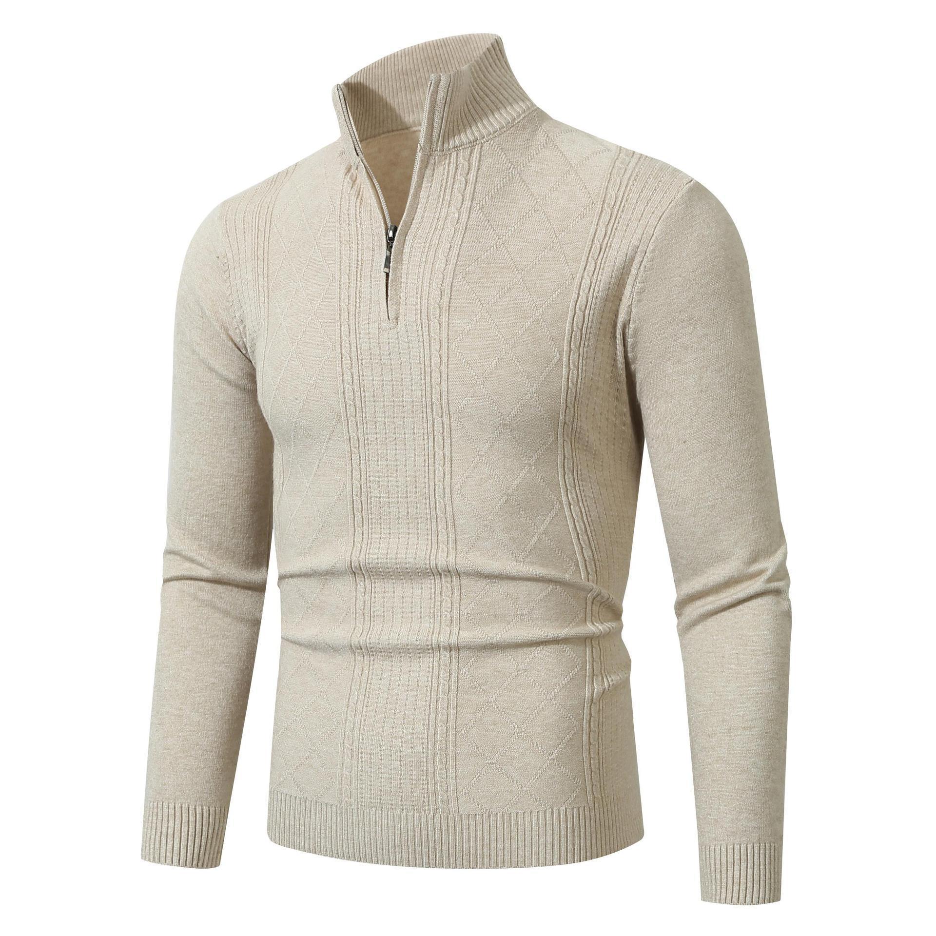 Herren Strickpullover mit hochabschließendem Reißverschluss und modernem Zopfmuster R&B