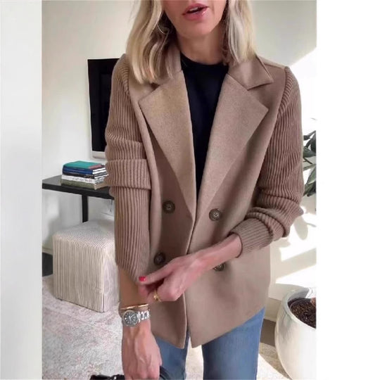 Damen Modischer Blazer mit doppelter Knopfleiste und Rippärmel R&B