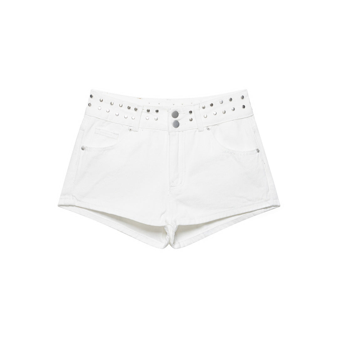 Damen modische Denim-Shorts mit dekorativem Nietenbund R&B