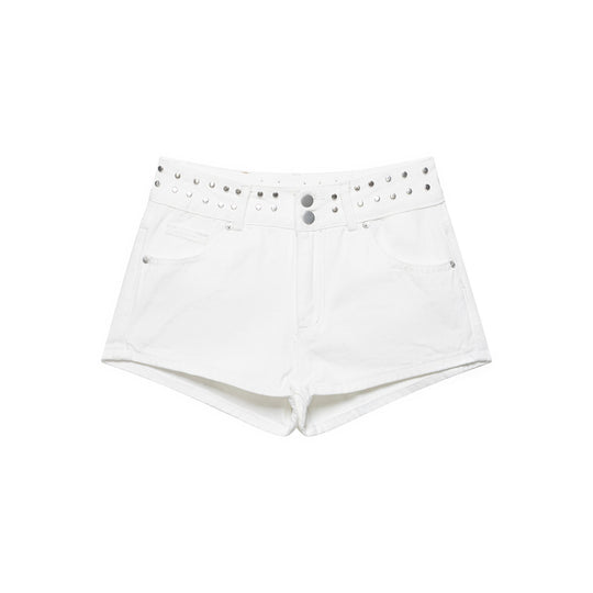 Damen modische Denim-Shorts mit dekorativem Nietenbund R&B