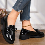 Damen Klassische Loafers mit elegantem Lackfinish und modischem Schleifen-Detail R&B