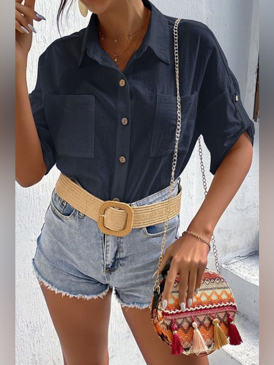 Damen legere Hemdbluse aus leichtem Leinenstoff R&B