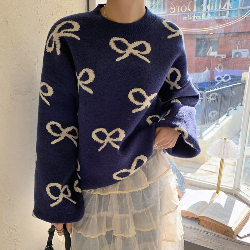 Damen Weicher Pullover mit romantischem Schleifenmuster R&B