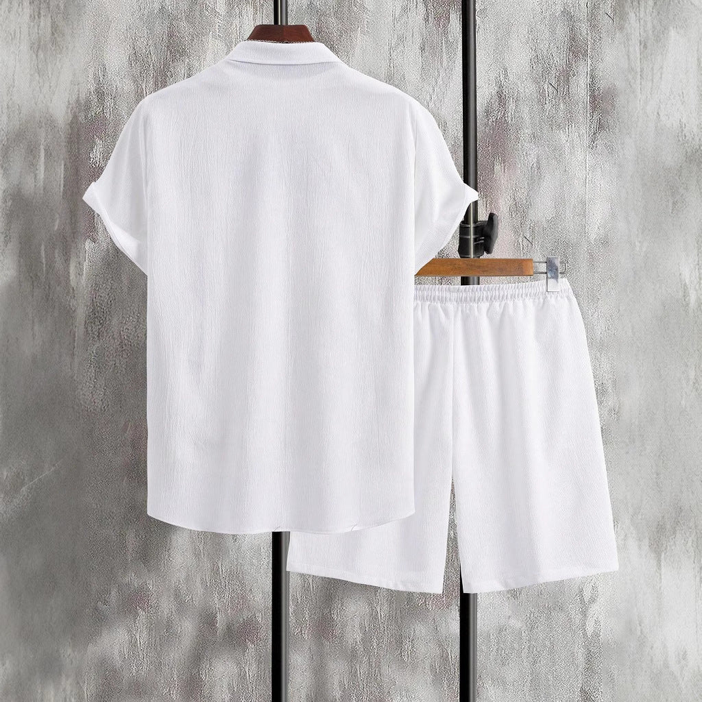 Herren lässiges Shorts-Set mit knöpfbarem Oberteil und elastischem Bund