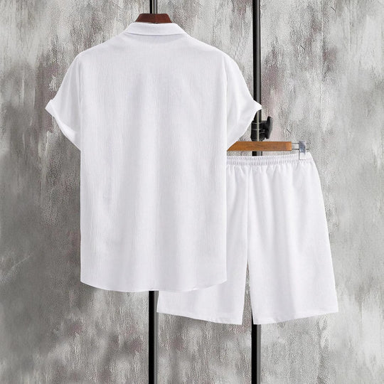 Herren lässiges Shorts-Set mit knöpfbarem Oberteil und elastischem Bund R&B