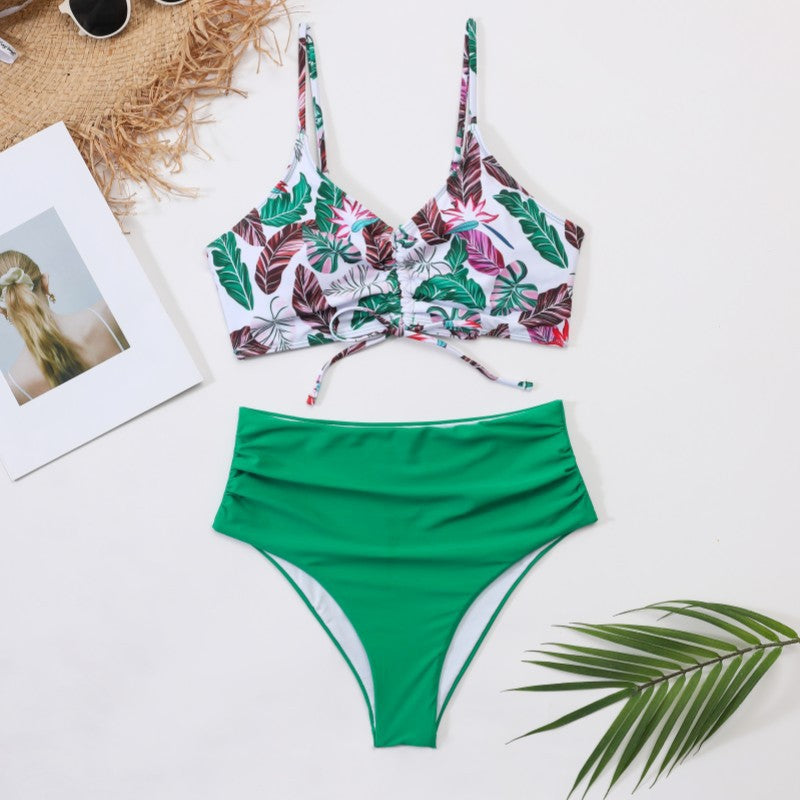 Damen Hochtailliertes Bikini-Set mit floralem Oberteil R&B