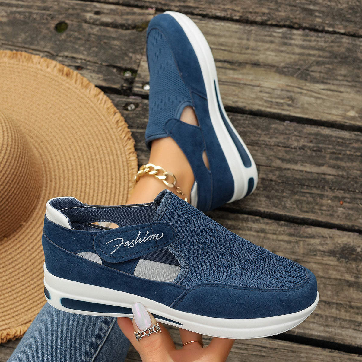 Damen Lässige Slip-On Sneakers mit atmungsaktivem Strickdesign und leicht dämpfender Sohle R&B