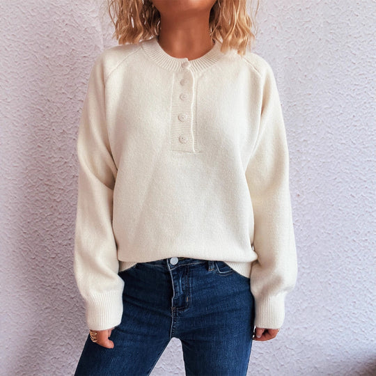 Damen gemütlicher Strickpullover mit Knopfdetails R&B