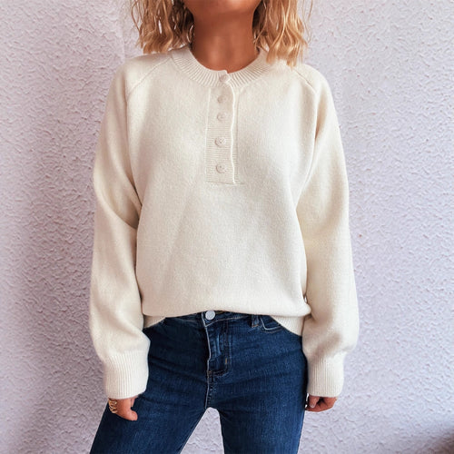 Damen gemütlicher Strickpullover mit Knopfdetails R&B