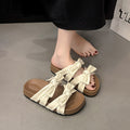 Damen modische Riemchen-Sandalen mit eleganten Schleifen und Perlen-Applikationen