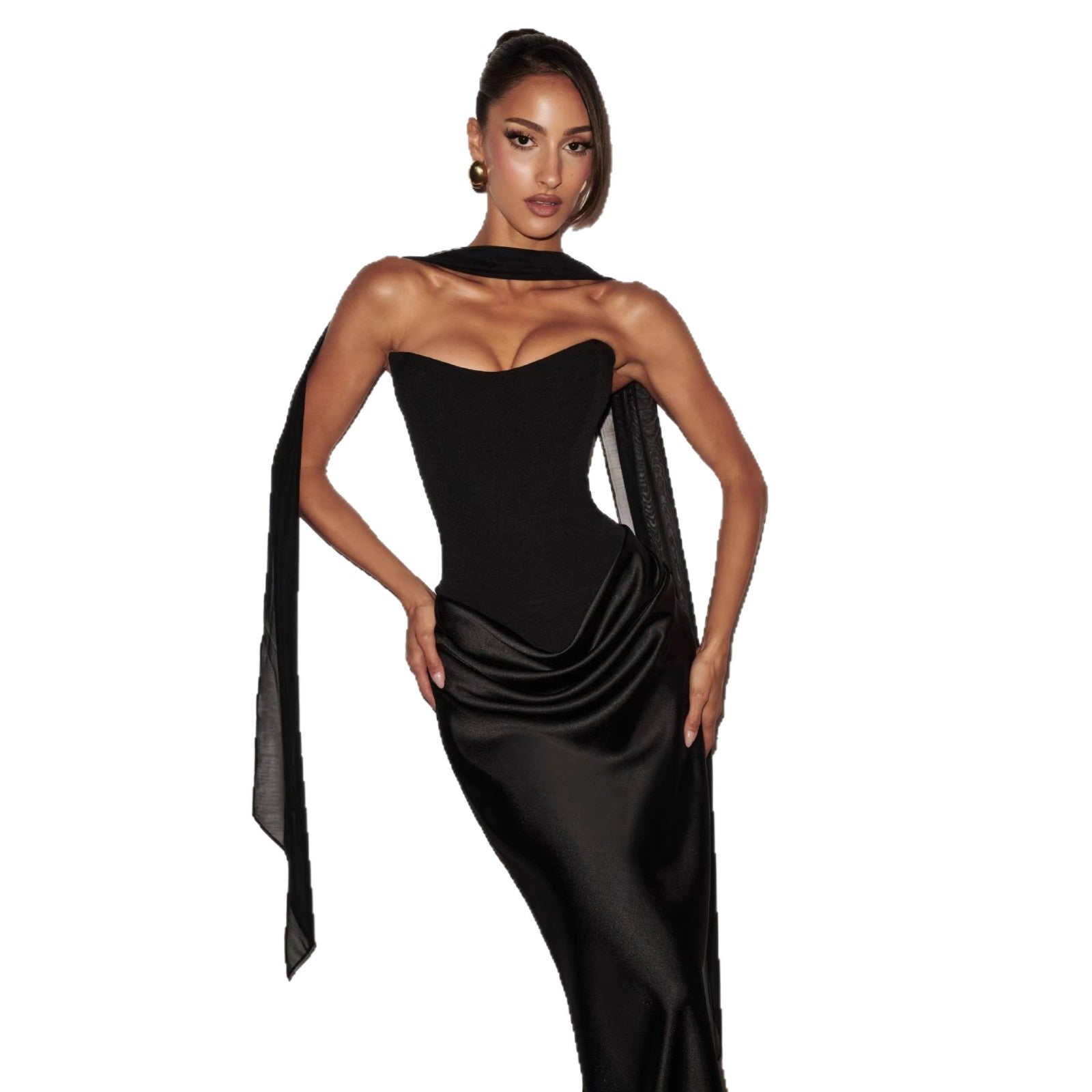 Damen Abendkleid mit schulterfreiem Design und elegantem Schlitz R&B