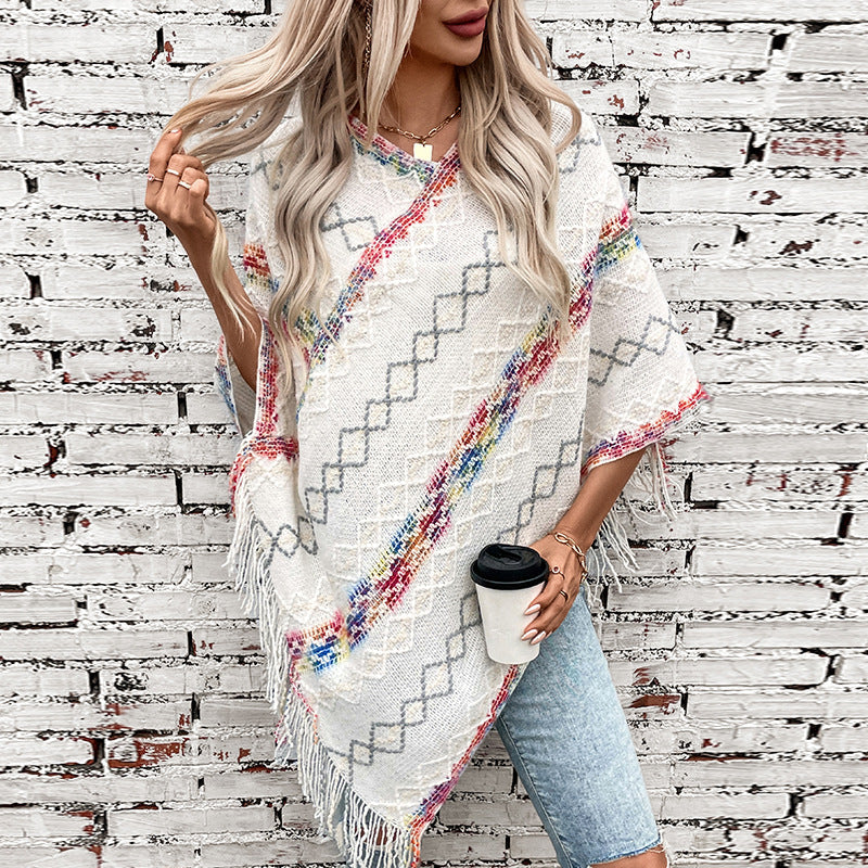 Damen modischer Wickelpullover mit fransigem Saum und einzigartigem Muster