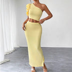 Damen Maxikleid mit asymmetrischem Schnitt und Rüschendetails EB