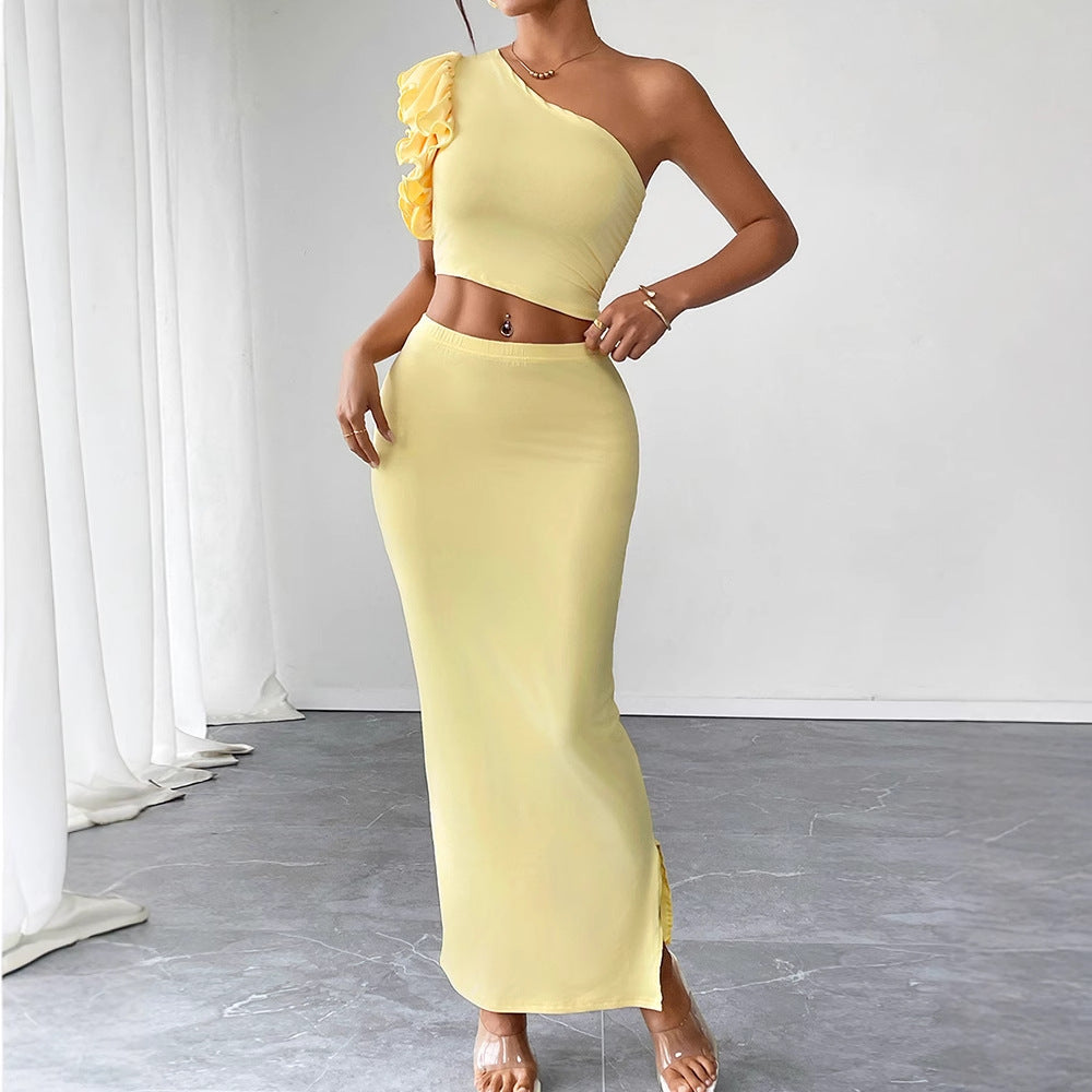Damen Maxikleid mit asymmetrischem Schnitt und Rüschendetails EB