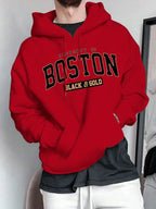 Herren Kapuzensweater mit auffälligem Boston-Print und weicher Innenseite