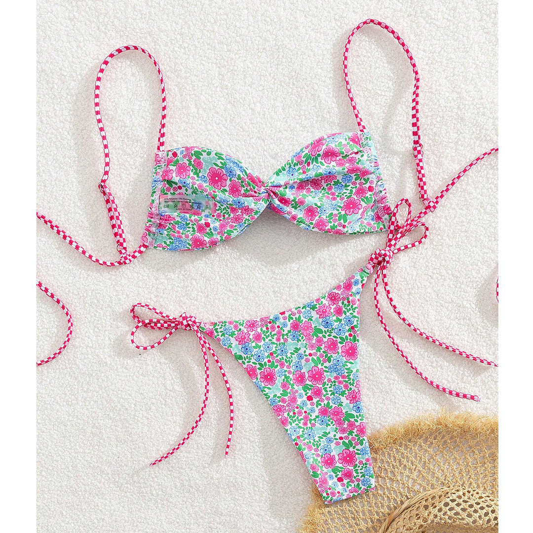 Damen Floral Bikini mit verstellbaren Bindegurten R&B