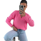 Damen Strickpullover mit tiefem V-Ausschnitt und legerem Schnitt R&B