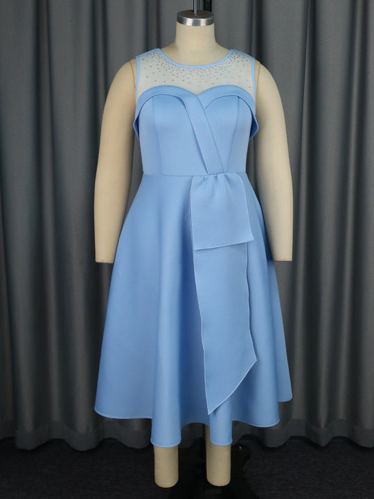 Damen Chiffon Abendkleid mit schimmerndem Oberteil und eleganter Schleifen-Applikation R&B