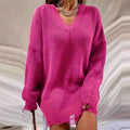 Damen Lässiger Pullover im Oversized-Stil mit V-Ausschnitt und lässigen Fransen